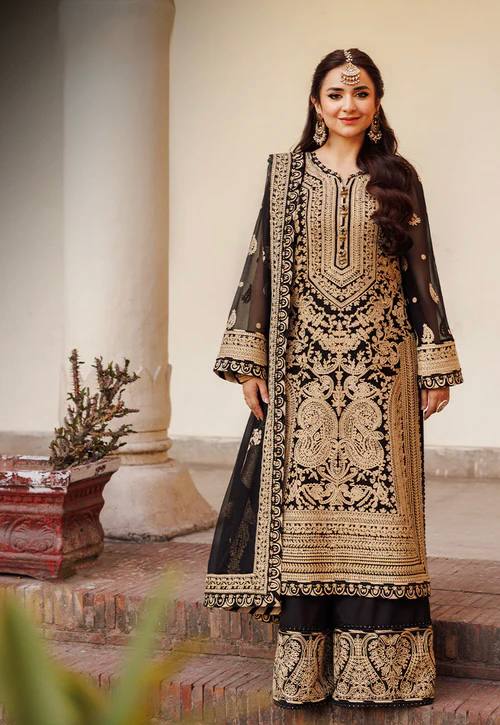 Prazu Fashion Black Georgette Chinestich Designer Palazzo Suit | Grocsy