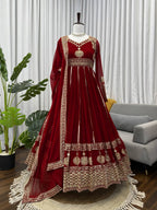Prazu Fashion Maroon Georgette Thread Sequin Anarkali Suit | Grocsy