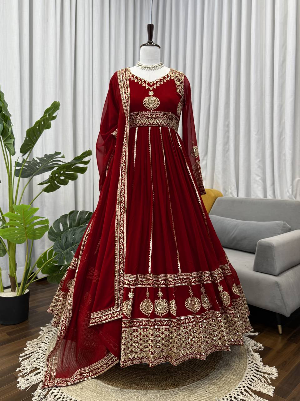 Prazu Fashion Maroon Georgette Thread Sequin Anarkali Suit | Grocsy