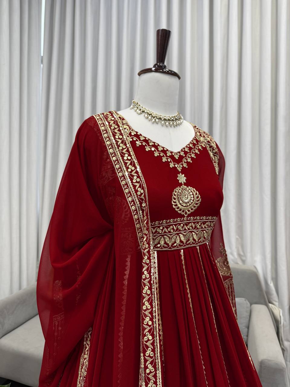Prazu Fashion Maroon Georgette Thread Sequin Anarkali Suit | Grocsy