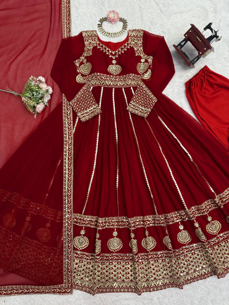 Prazu Fashion Maroon Georgette Thread Sequin Anarkali Suit | Grocsy