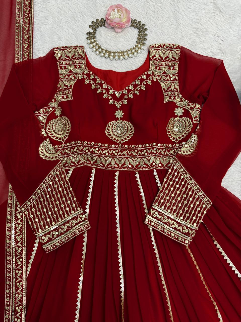Prazu Fashion Maroon Georgette Thread Sequin Anarkali Suit | Grocsy