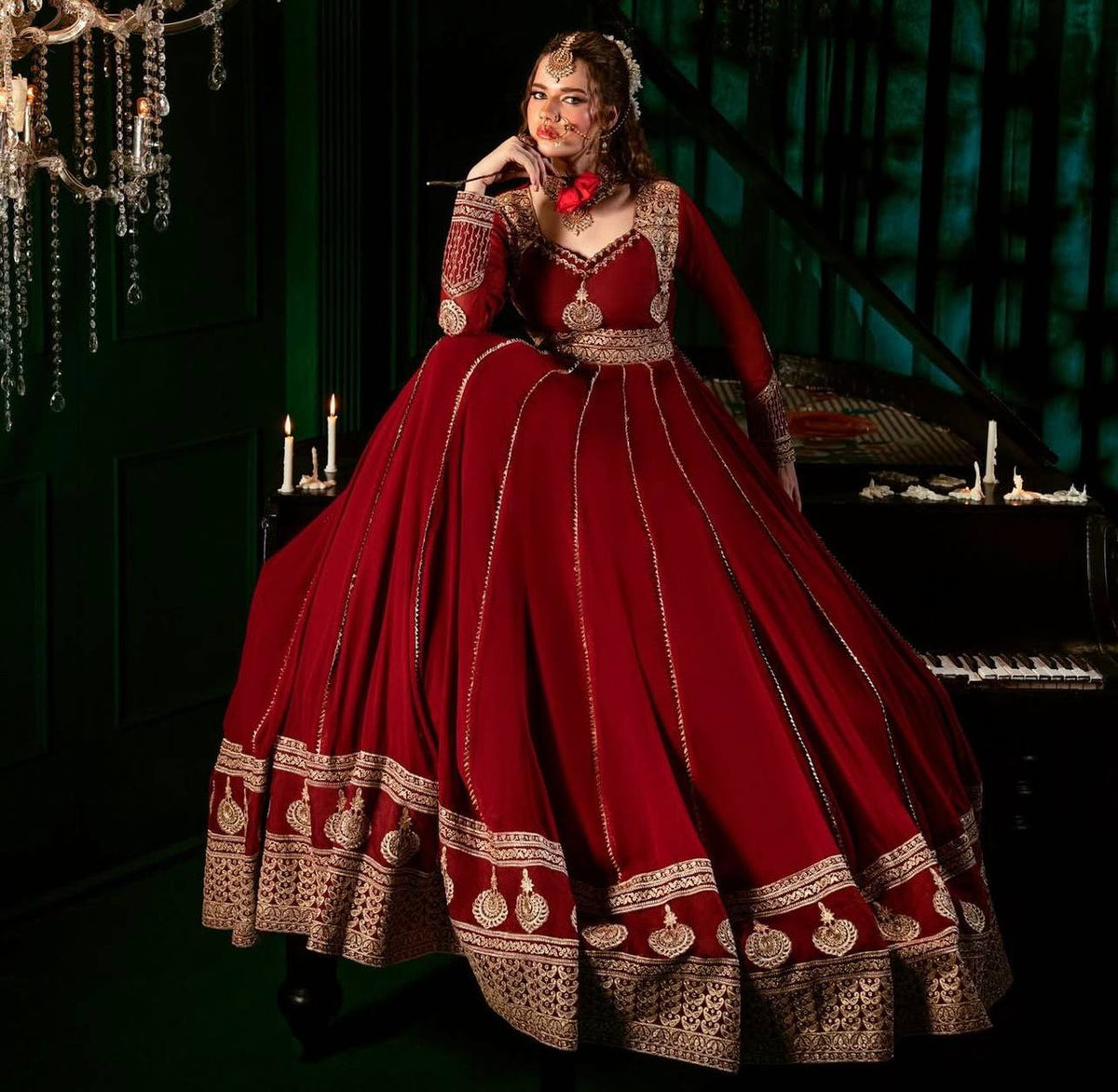 Prazu Fashion Maroon Georgette Thread Sequin Anarkali Suit | Grocsy