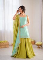Prazu Fashion Mint Green Chinon Silk Thread With Sequence Designer Palazzo Suit | Grocsy