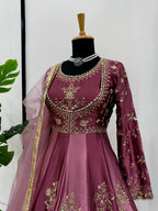 Prazu Fashion Wine Japan Satin Thread Sequin Anarkali Suit | Grocsy