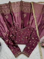 Prazu Fashion Wine Japan Satin Thread Sequin Anarkali Suit | Grocsy