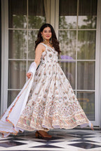 Prazu Fashion Off White Georgette Thread Sequin Anarkali Suit | Grocsy