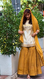Prazu Fashion Off White Crepe Thread Sequin Sharara Suit | Grocsy