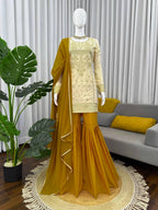 Prazu Fashion Off White Crepe Thread Sequin Sharara Suit | Grocsy