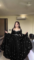 Prazu Fashion Black Georgette Thread Sequence Anarkali Suit | Grocsy