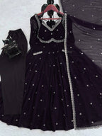 Prazu Fashion Black Georgette Thread Sequence Anarkali Suit | Grocsy