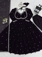 Prazu Fashion Black Georgette Thread Sequence Anarkali Suit | Grocsy