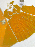 Prazu Fashion Yellow Georgette Thread Sequence Anarkali Suit | Grocsy