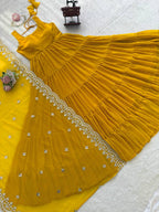 Prazu Fashion Yellow Georgette Designer Anarkali Suit | Grocsy