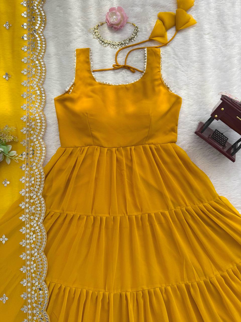 Prazu Fashion Yellow Georgette Designer Anarkali Suit | Grocsy