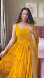 Prazu Fashion Yellow Georgette Designer Anarkali Suit | Grocsy