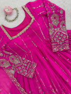 Prazu Fashion Pink Georgette Thread Sequin Lehenga Style Suit | Grocsy