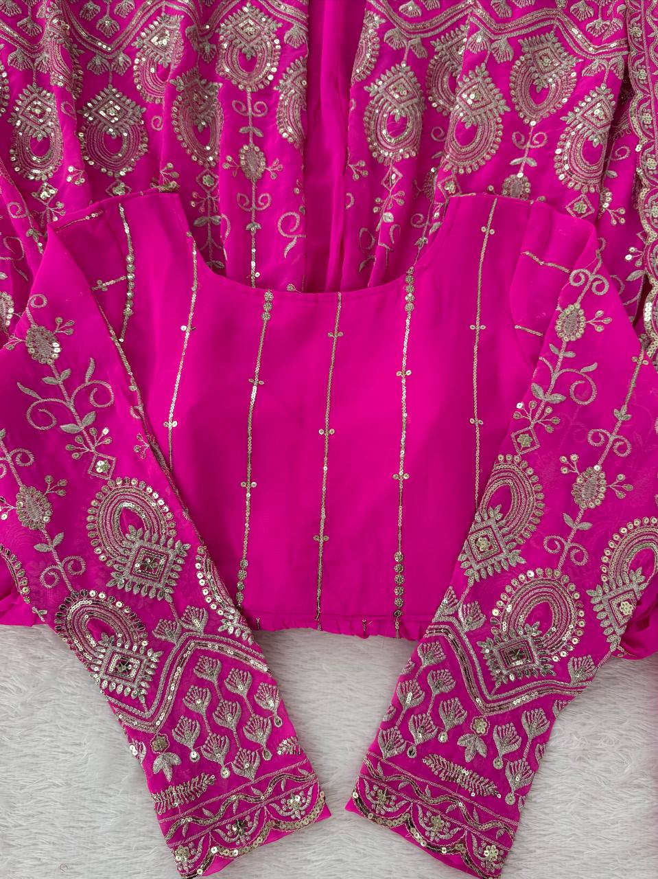 Prazu Fashion Pink Georgette Thread Sequin Lehenga Style Suit | Grocsy