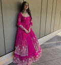 Prazu Fashion Pink Georgette Thread Sequin Lehenga Style Suit | Grocsy