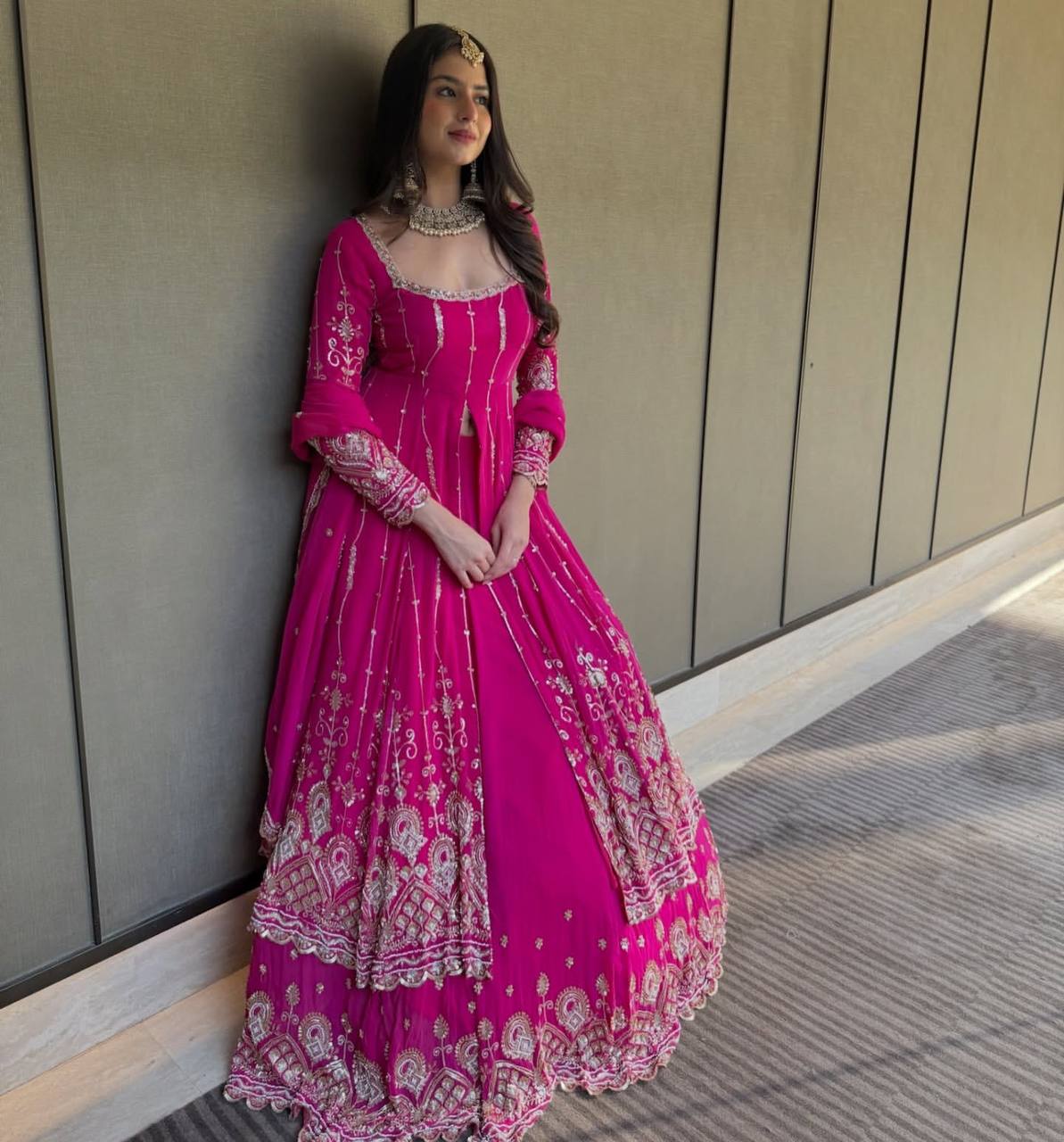 Prazu Fashion Pink Georgette Thread Sequin Lehenga Style Suit | Grocsy