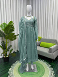 Prazu Fashion Dusty Mint Green Fendy Silk Thread Sequence Anarkali Suit | Grocsy