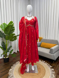 Prazu Fashion Red Fendy Silk Thread Sequence Anarkali Suit | Grocsy