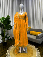 Prazu Fashion Yellow Fendy Silk Thread Sequence Anarkali Suit | Grocsy