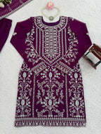 Prazu Fashion Purple Georgette Thread Sequence Sharara Suit | Grocsy