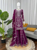 Prazu Fashion Purple Georgette Thread Sequence Sharara Suit | Grocsy