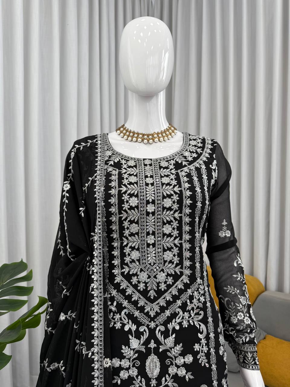 Prazu Fashion Black Georgette Thread Sequence Sharara Suit | Grocsy