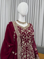 Prazu Fashion Wine Georgette Thread Sequence Sharara Suit | Grocsy