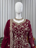 Prazu Fashion Wine Georgette Thread Sequence Sharara Suit | Grocsy