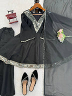 Prazu Fashion Black Cosmos Thread With Mirror Work Designer Palazzo Suit | Grocsy