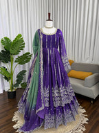 Prazu Fashion Blue Georgette Sequins Lehenga Style Wedding Suit | Grocsy
