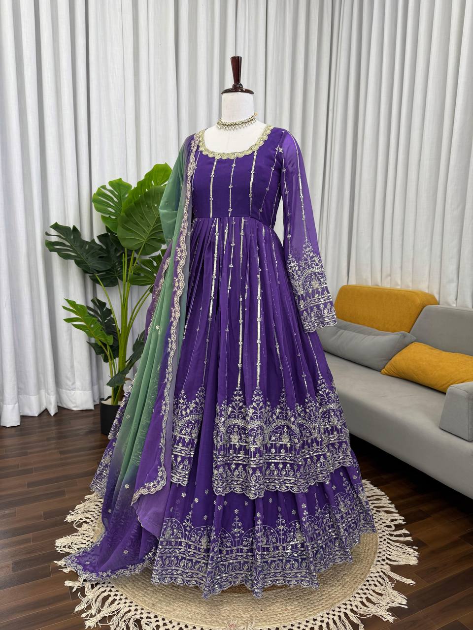 Prazu Fashion Blue Georgette Sequins Lehenga Style Wedding Suit | Grocsy