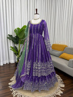 Prazu Fashion Blue Georgette Sequins Lehenga Style Wedding Suit | Grocsy