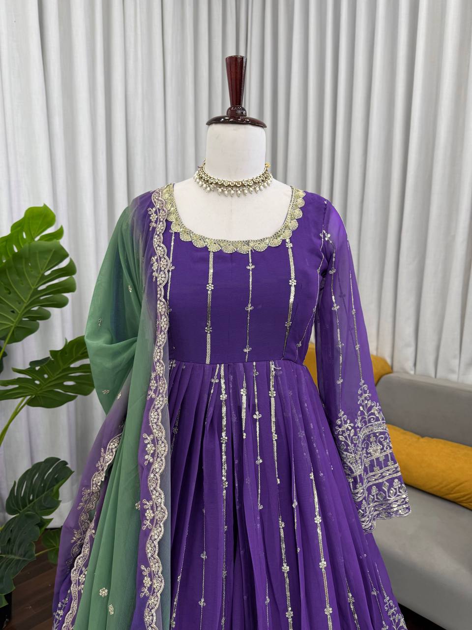 Prazu Fashion Blue Georgette Sequins Lehenga Style Wedding Suit | Grocsy