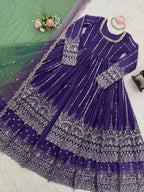 Prazu Fashion Blue Georgette Sequins Lehenga Style Wedding Suit | Grocsy