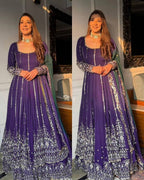 Prazu Fashion Blue Georgette Sequins Lehenga Style Wedding Suit | Grocsy