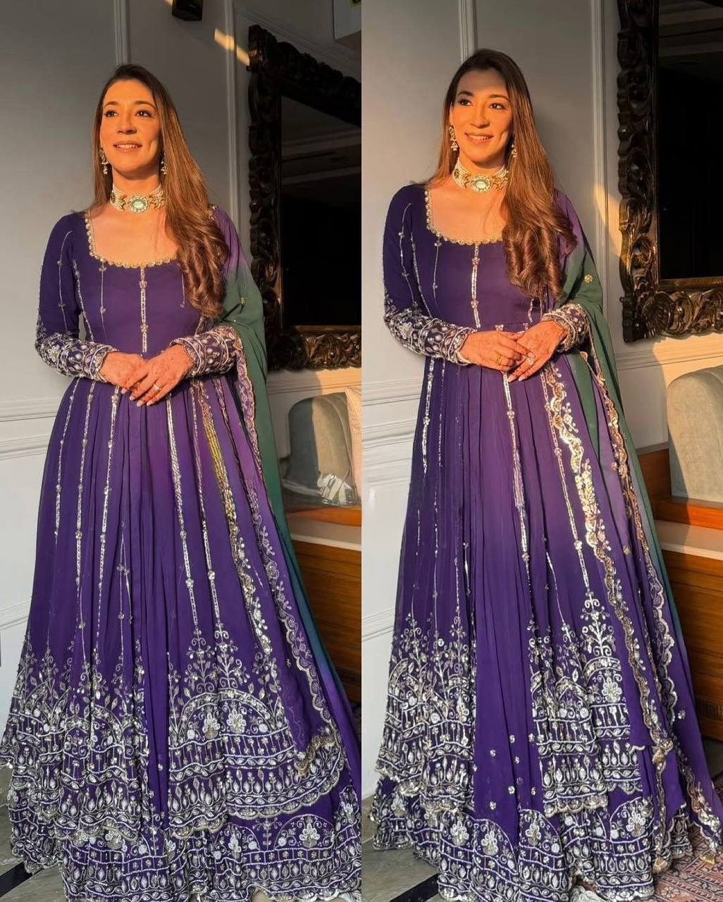 Prazu Fashion Blue Georgette Sequins Lehenga Style Wedding Suit | Grocsy