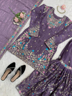 Prazu Fashion Deep Purple Art Silk Thread Sequnce With Rivet Moti Sharara Suit | Grocsy