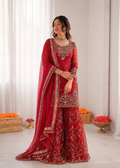Prazu Fashion Red Art Silk Thread Sequnce With Rivet Moti Sharara Suit | Grocsy