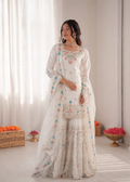 Prazu Fashion Off White Art Silk Thread Sequnce With Rivet Moti Sharara Suit | Grocsy