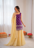 Prazu Fashion Purple Jacquard Thread With Sequence Designer Palazzo Suit | Grocsy