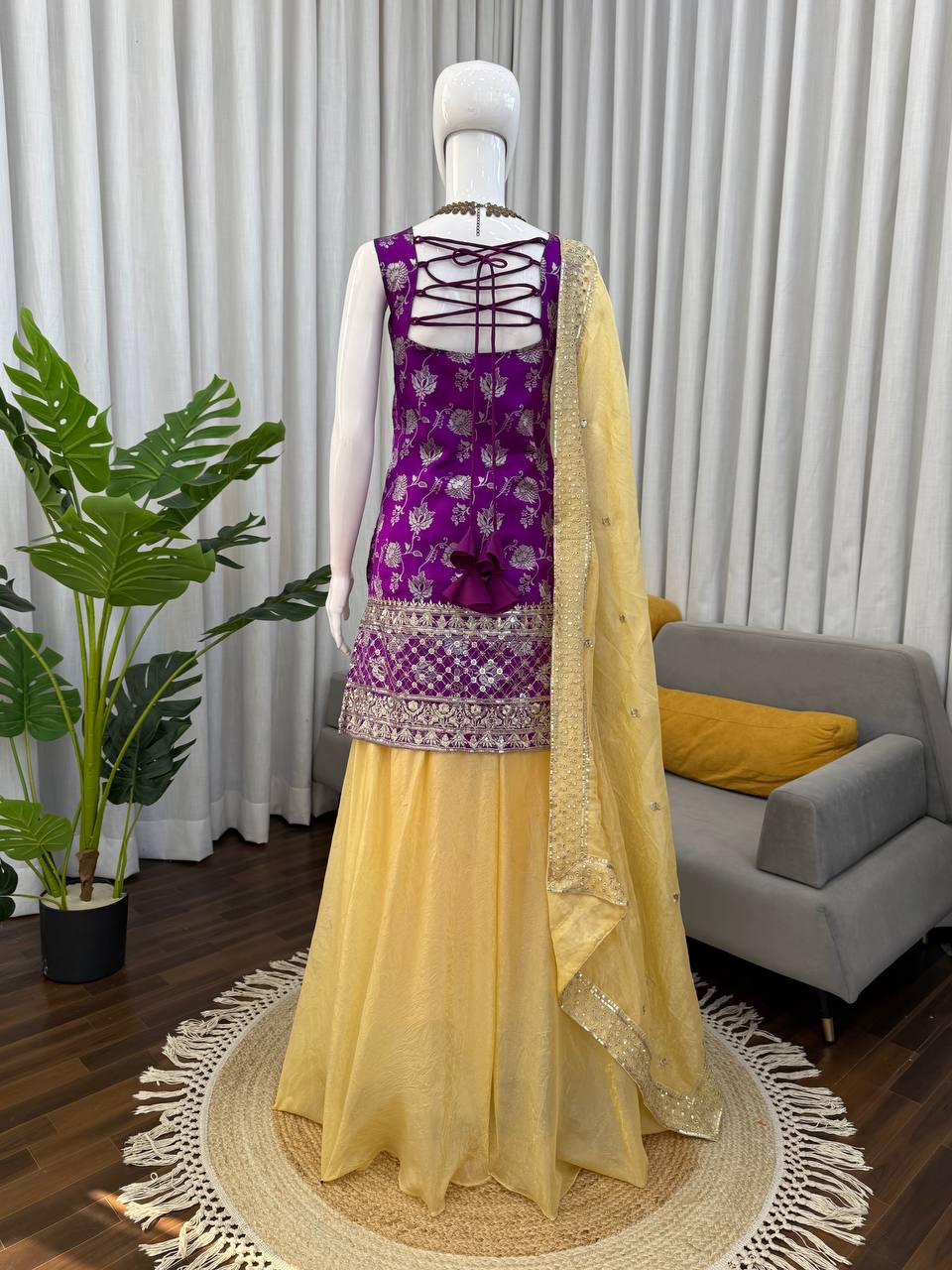 Prazu Fashion Purple Jacquard Thread With Sequence Designer Palazzo Suit | Grocsy
