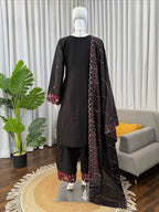 Prazu Fashion Black Mull Chanderi Silk Thread Work Farshi Salwar Suit | Grocsy