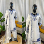 Prazu Fashion Off White Mull Chanderi Silk Thread Work Farshi Salwar Suit | Grocsy