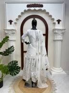 Prazu Fashion Off White Mull Chanderi Silk Thread Work Farshi Salwar Suit | Grocsy