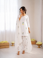 Prazu Fashion Off White Mull Chanderi Silk Thread Work Farshi Salwar Suit | Grocsy