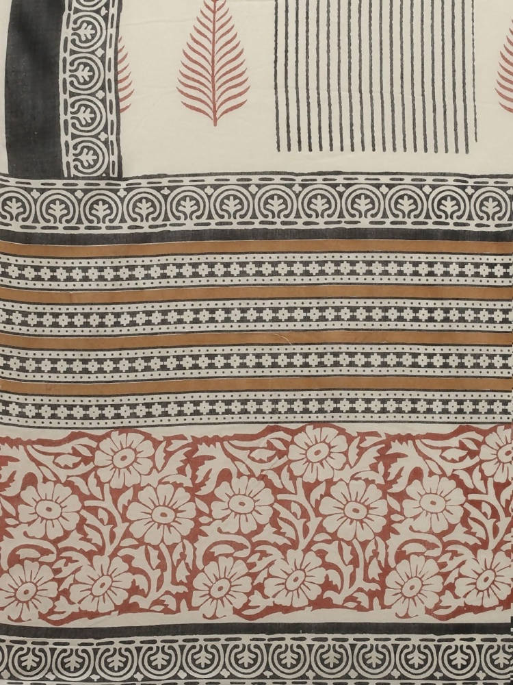 Yufta Women Beige And Rust Printed Kurta with Trouser & With Dupatta | Grocsy